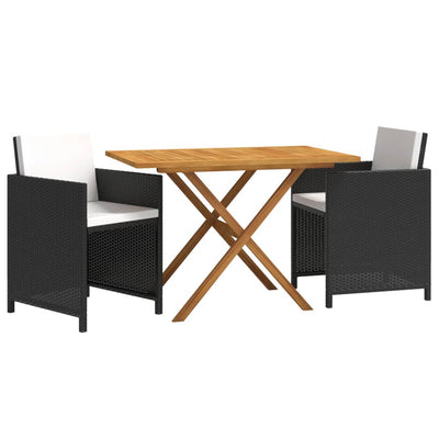 3 Piece Garden Dining Set with Cushions Black