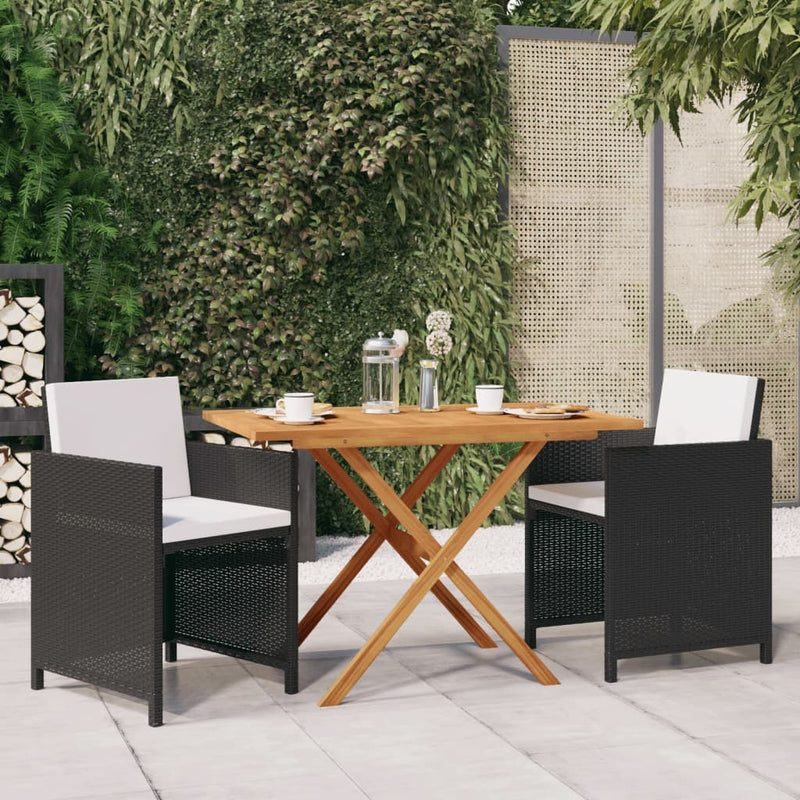 3 Piece Garden Dining Set with Cushions Black