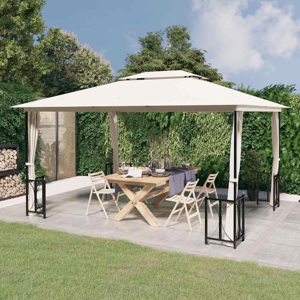 Gazebo with Sidewalls&Double Roofs Cream 3 x 4 m