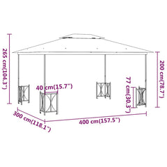 Gazebo with Sidewalls&Double Roofs Anthracite 3 x 4 m