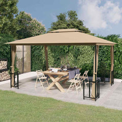 Gazebo with Sidewalls&Double Roofs Taupe 3 x 4 m