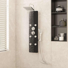 Shower Panel Unit Glass 25x47,5x130 cm Black