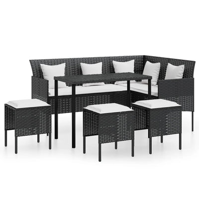 5 Piece L-shaped Couch Sofa Set with Cushions Poly Rattan Black