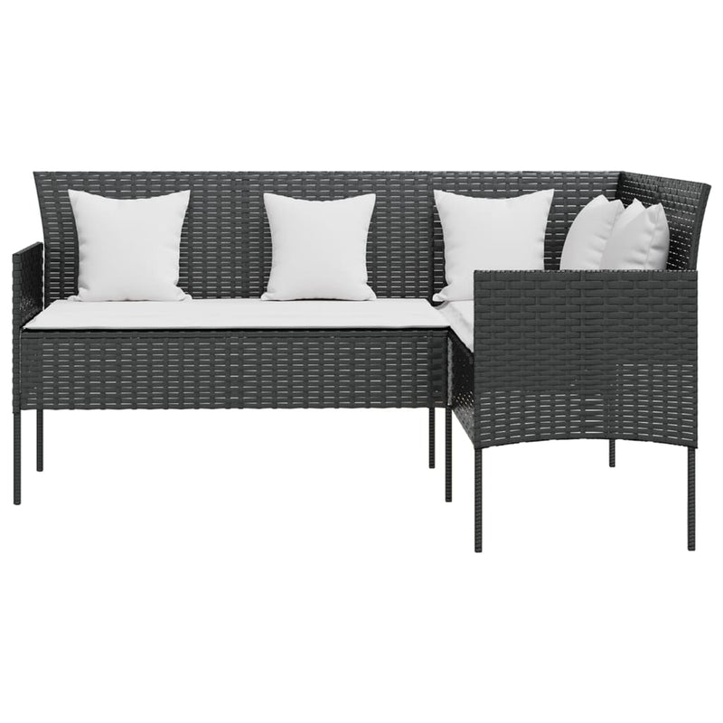 5 Piece L-shaped Couch Sofa Set with Cushions Poly Rattan Black