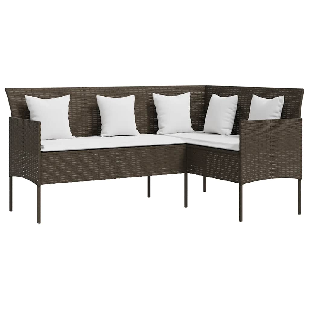 vidaXL L-shaped Couch Sofa with Cushions Poly Rattan Brown 2
