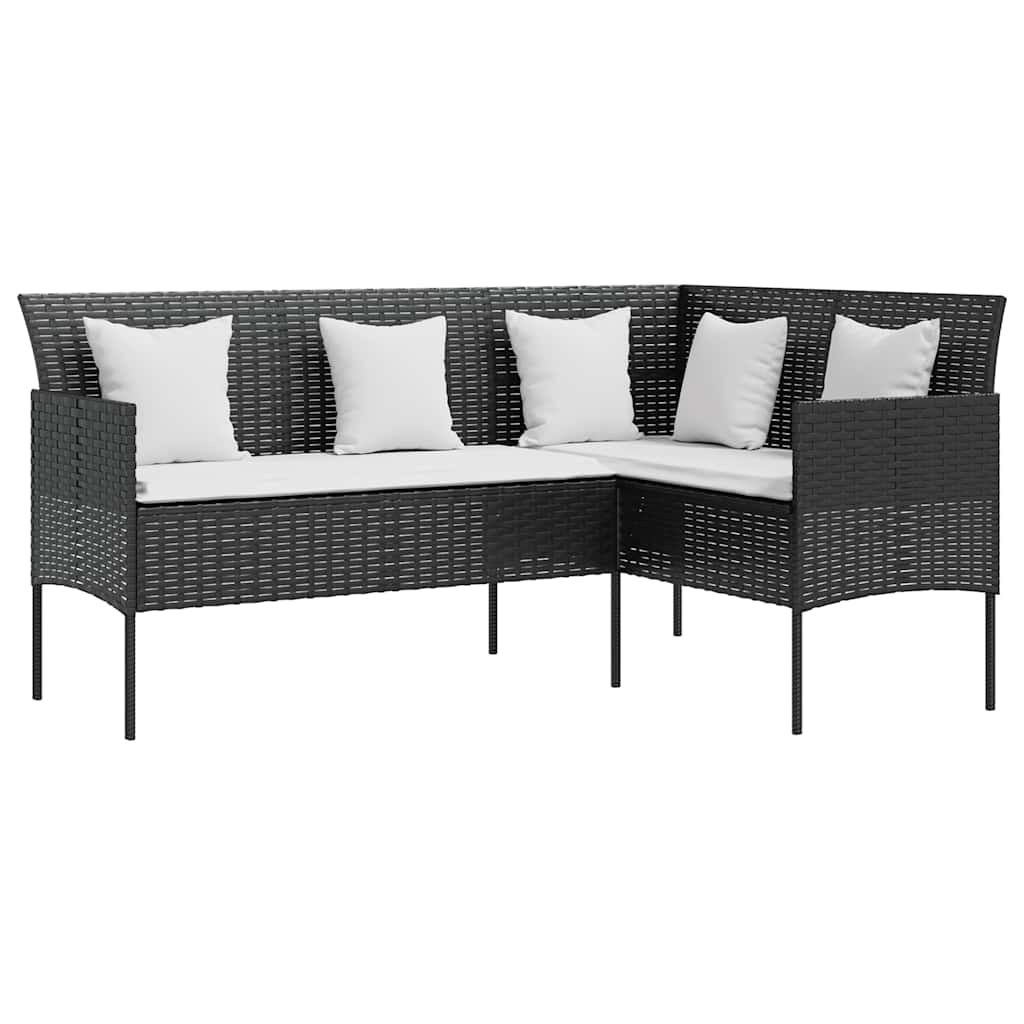 vidaXL L-shaped Couch Sofa with Cushions Poly Rattan Black 2