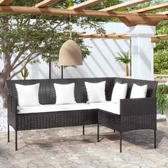 vidaXL L-shaped Couch Sofa with Cushions Poly Rattan Black 1
