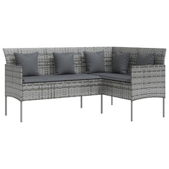 vidaXL L-shaped Couch Sofa with Cushions Poly Rattan Grey 2
