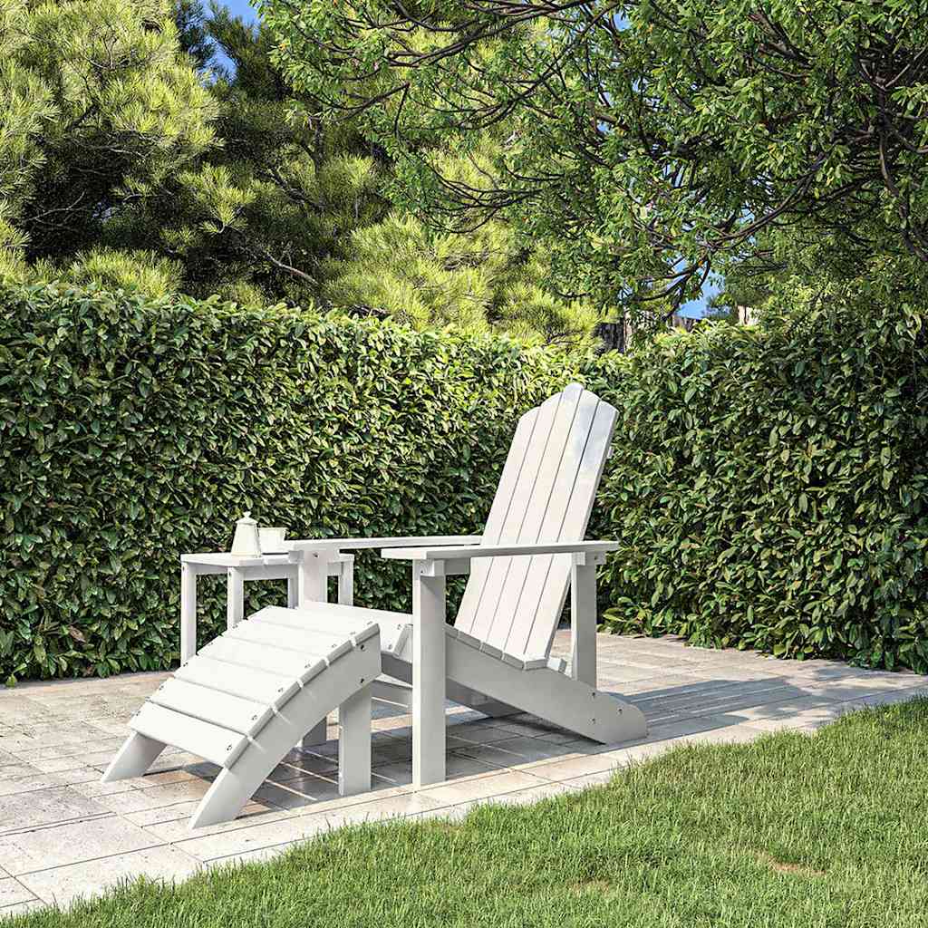 Garden Adirondack Chair with Footstool HDPE White armchair + footrest