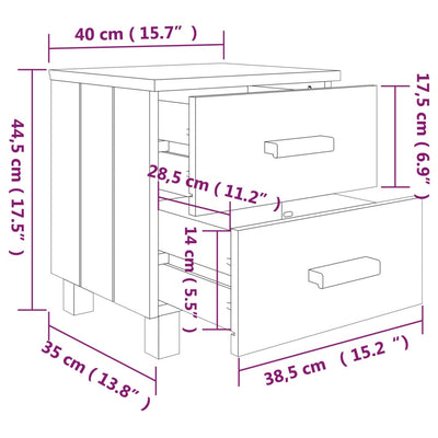 Bedside Cabinet HAMAR White 40x35x44.5 cm Solid Pinewood