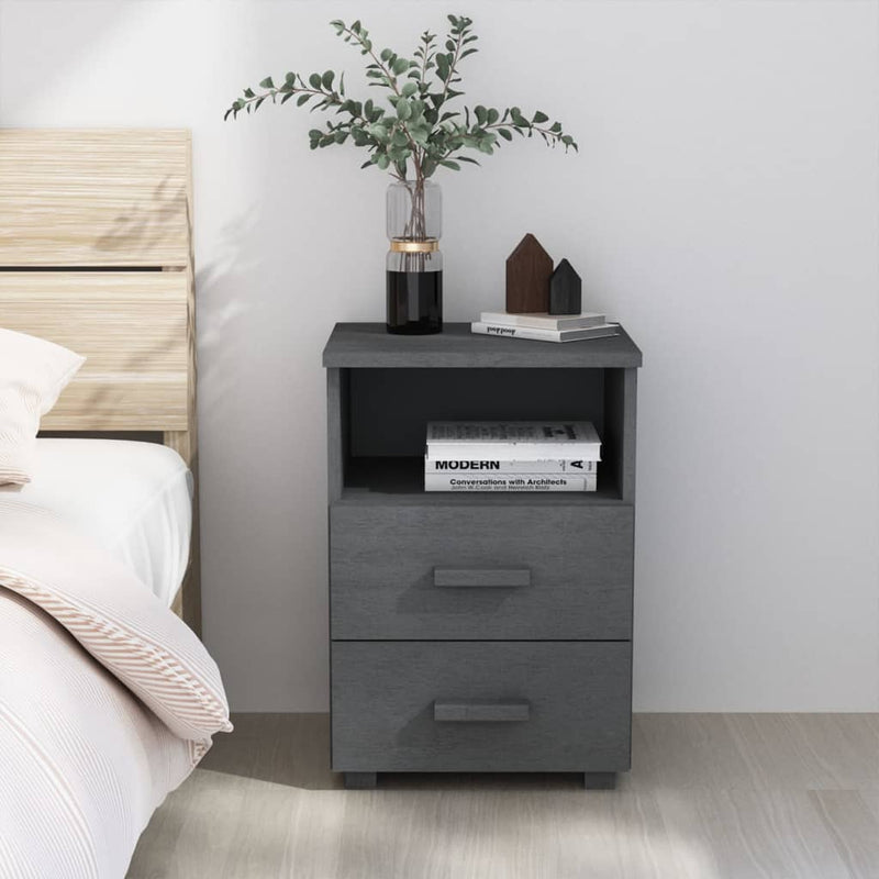 Bedside Cabinet HAMAR Dark Grey 40x35x62 cm Solid Wood Pine