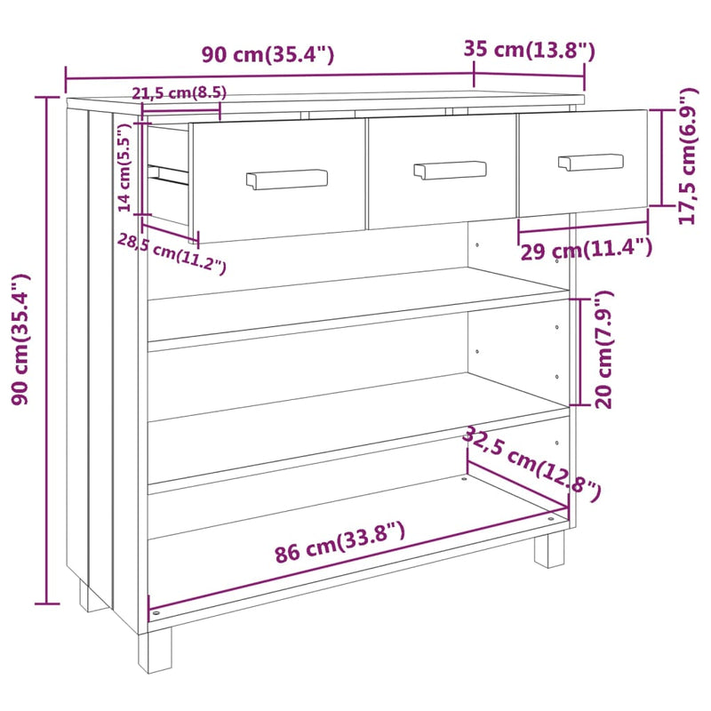 Console Table HAMAR Dark Grey 90x35x90 cm Solid Wood Pine