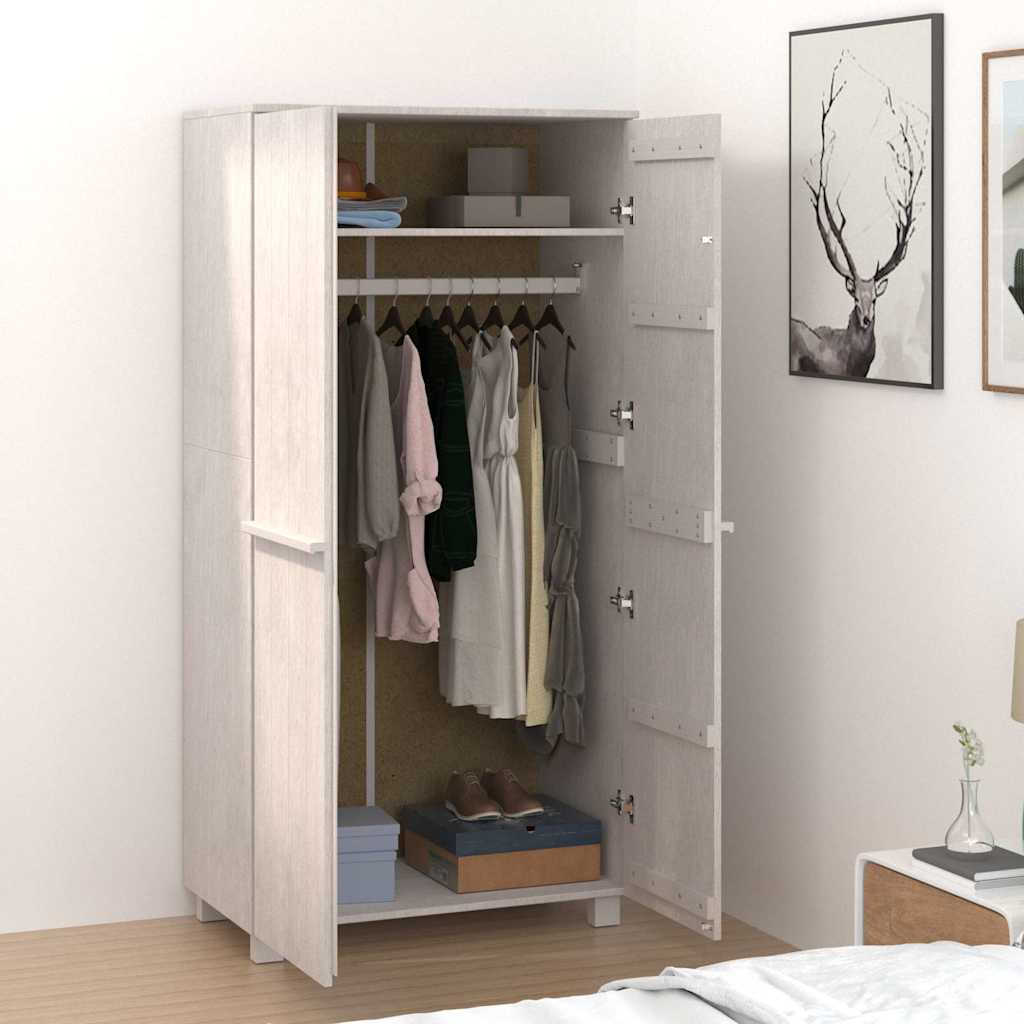 vidaXL Wardrobe "HAMAR" White 89x50x180 cm Solid Wood Pine 3