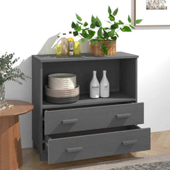 vidaXL Sideboard "HAMAR" Dark Grey 85x35x80 cm Solid Wood Pine 3