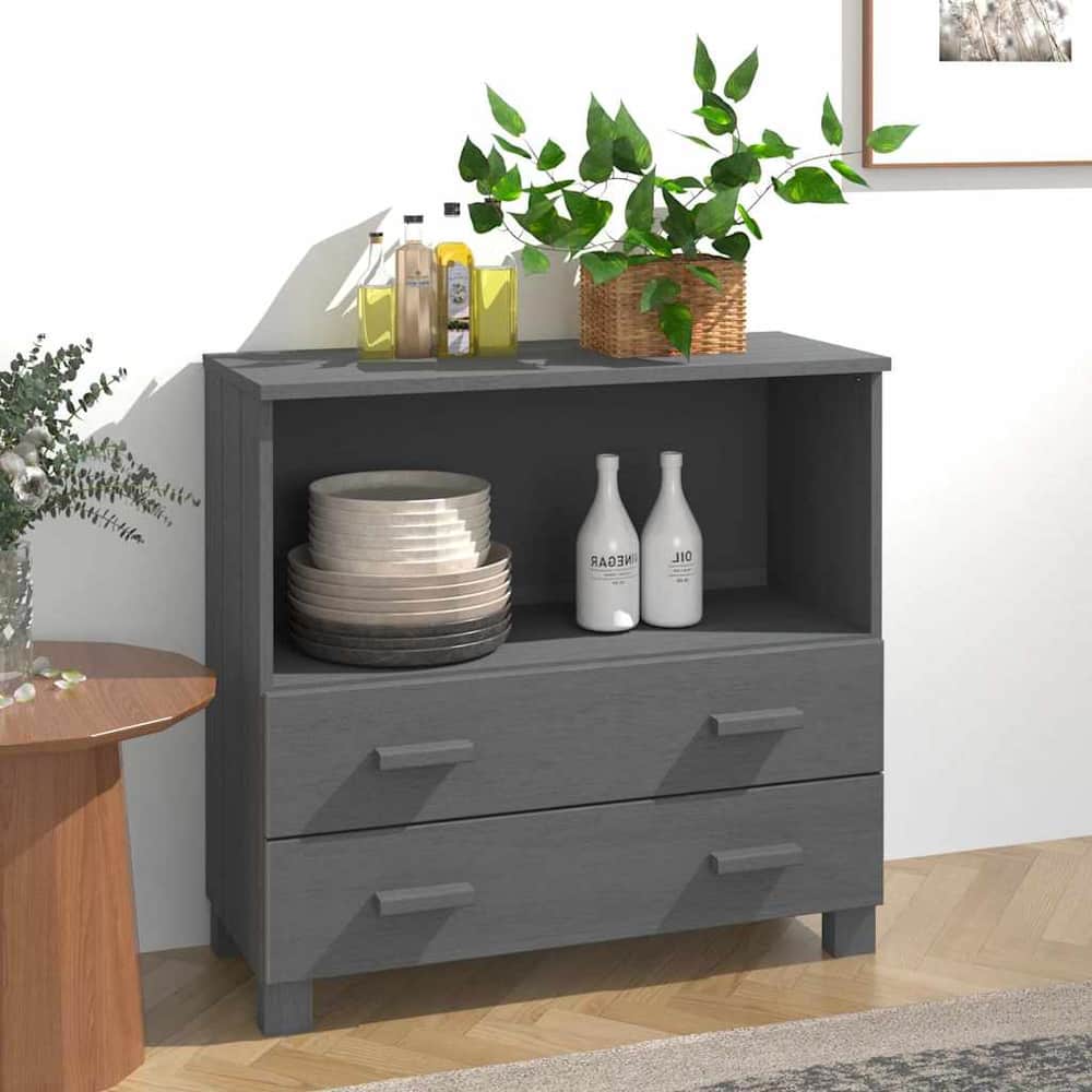 vidaXL Sideboard "HAMAR" Dark Grey 85x35x80 cm Solid Wood Pine 1