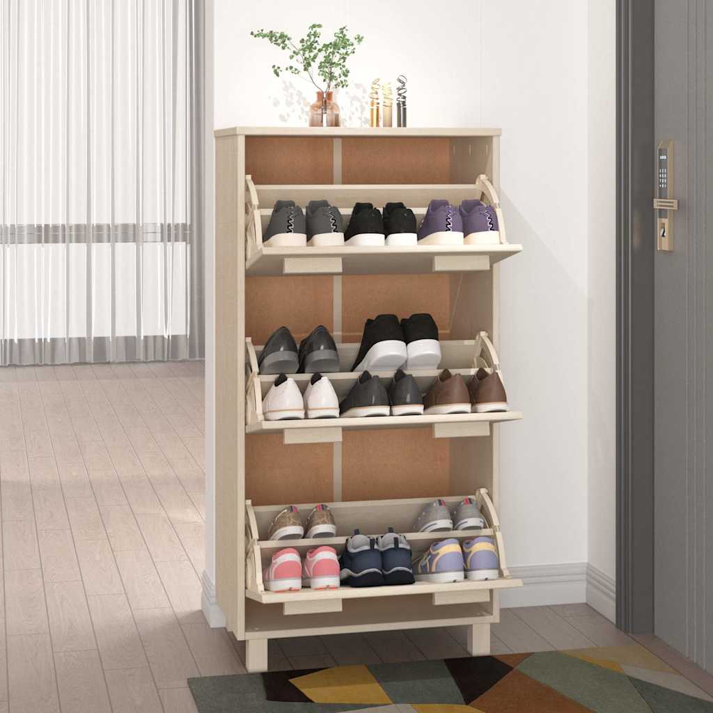 vidaXL Shoe Cabinet | Honey Brown | Solid pinewood, MDF, plastic | Medium 6