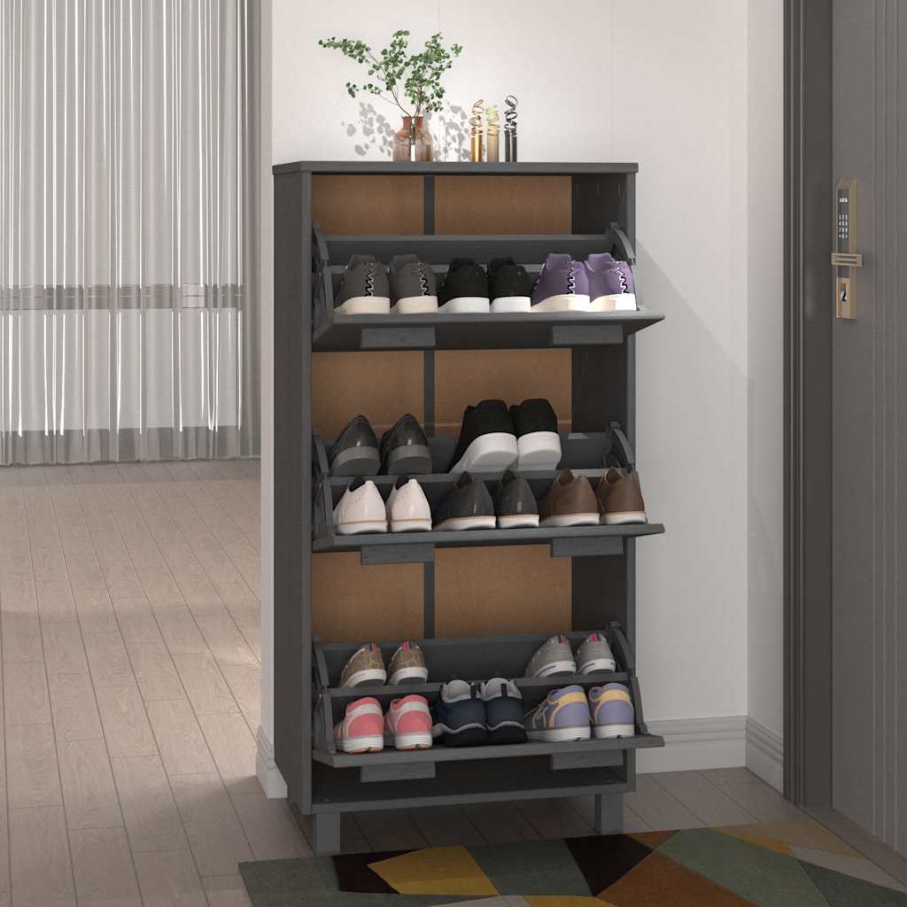 vidaXL Shoe Cabinet | Dark grey | Solid pinewood | Medium | Shoe Cabinet 6