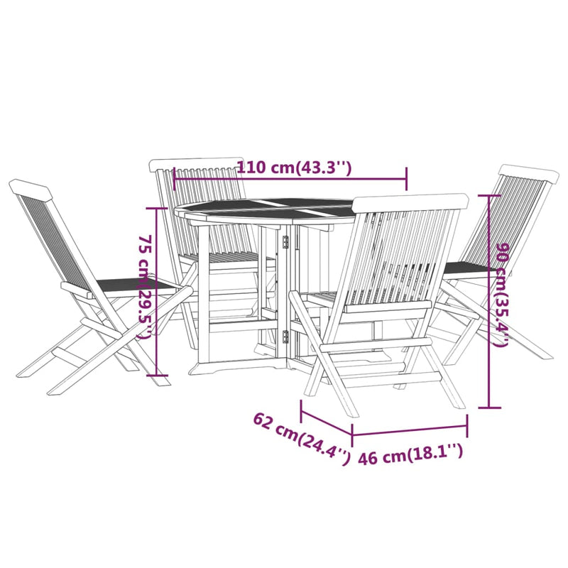 5 Piece Folding Outdoor Dining Set Solid Wood Teak