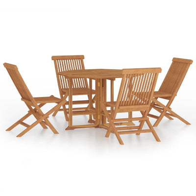 5 Piece Folding Outdoor Dining Set Solid Wood Teak