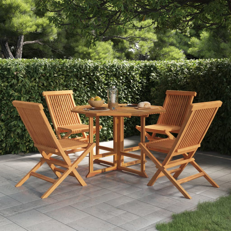 5 Piece Folding Outdoor Dining Set Solid Wood Teak