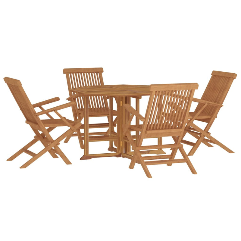 5 Piece Folding Outdoor Dining Set Solid Wood Teak