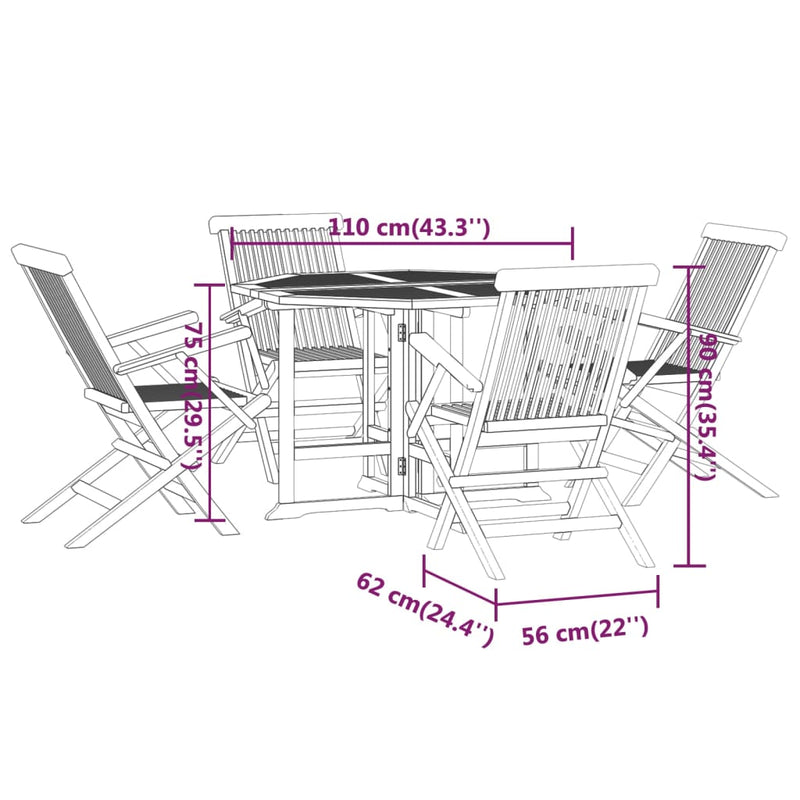 5 Piece Folding Outdoor Dining Set Solid Wood Teak