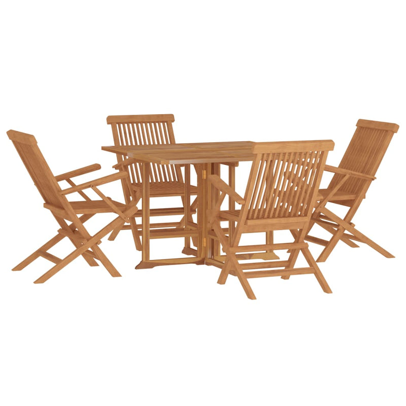 5 Piece Folding Outdoor Dining Set Solid Wood Teak