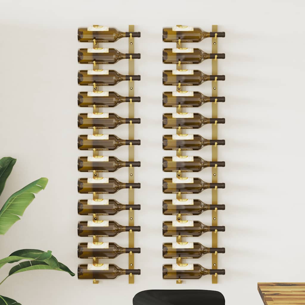 vidaXL Wall Mounted Wine Rack for 12 Bottles 2 pcs Gold Iron 1