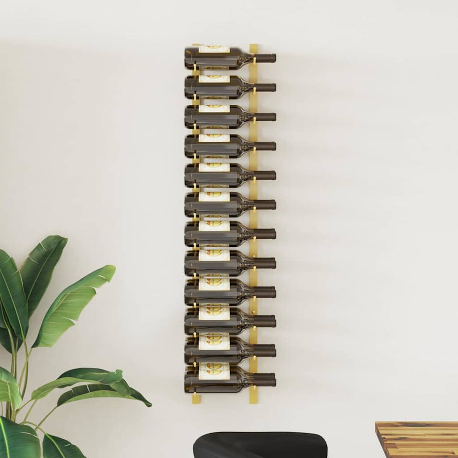 340884 vidaXL Wall Mounted Wine Rack for 24 Bottles Gold Iron 1