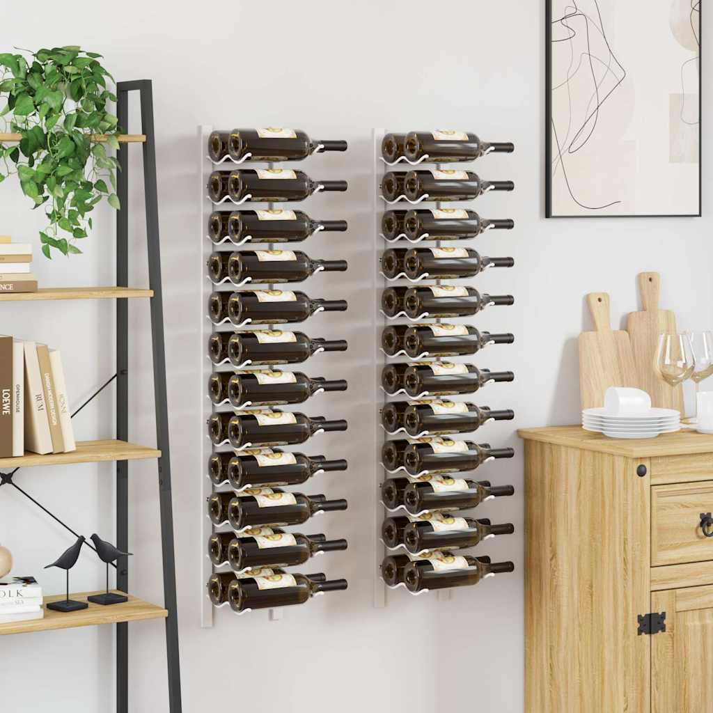 vidaXL Wall Mounted Wine Rack for 24 Bottles 2 pcs White Iron 3