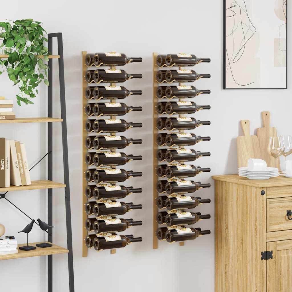 vidaXL Wall Mounted Wine Rack for 24 Bottles 2 pcs Gold Iron 3