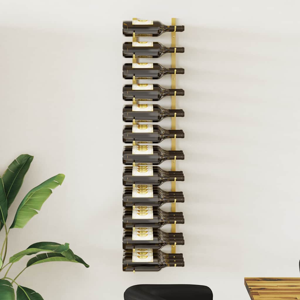 vidaXL Wall Mounted Wine Rack for 36 Bottles Gold Iron 1
