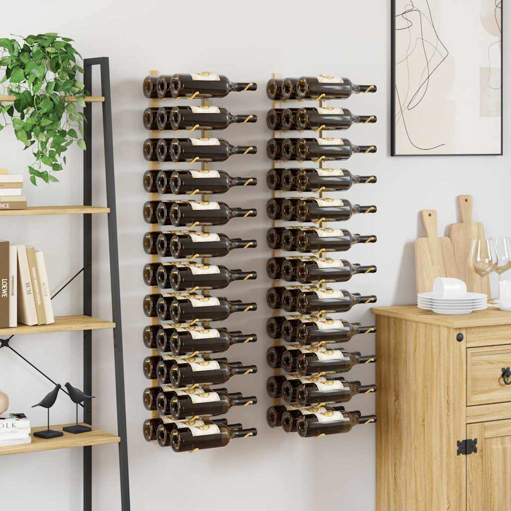 vidaXL Wall Mounted Wine Rack for 36 Bottles 2 pcs Gold Iron 3