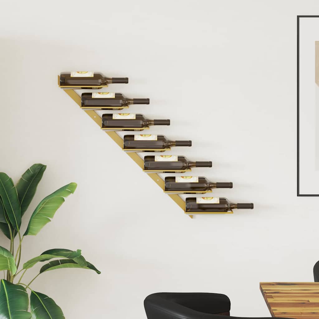 vidaXL Wall-mounted Wine Rack for 7 Bottles Gold Metal 1