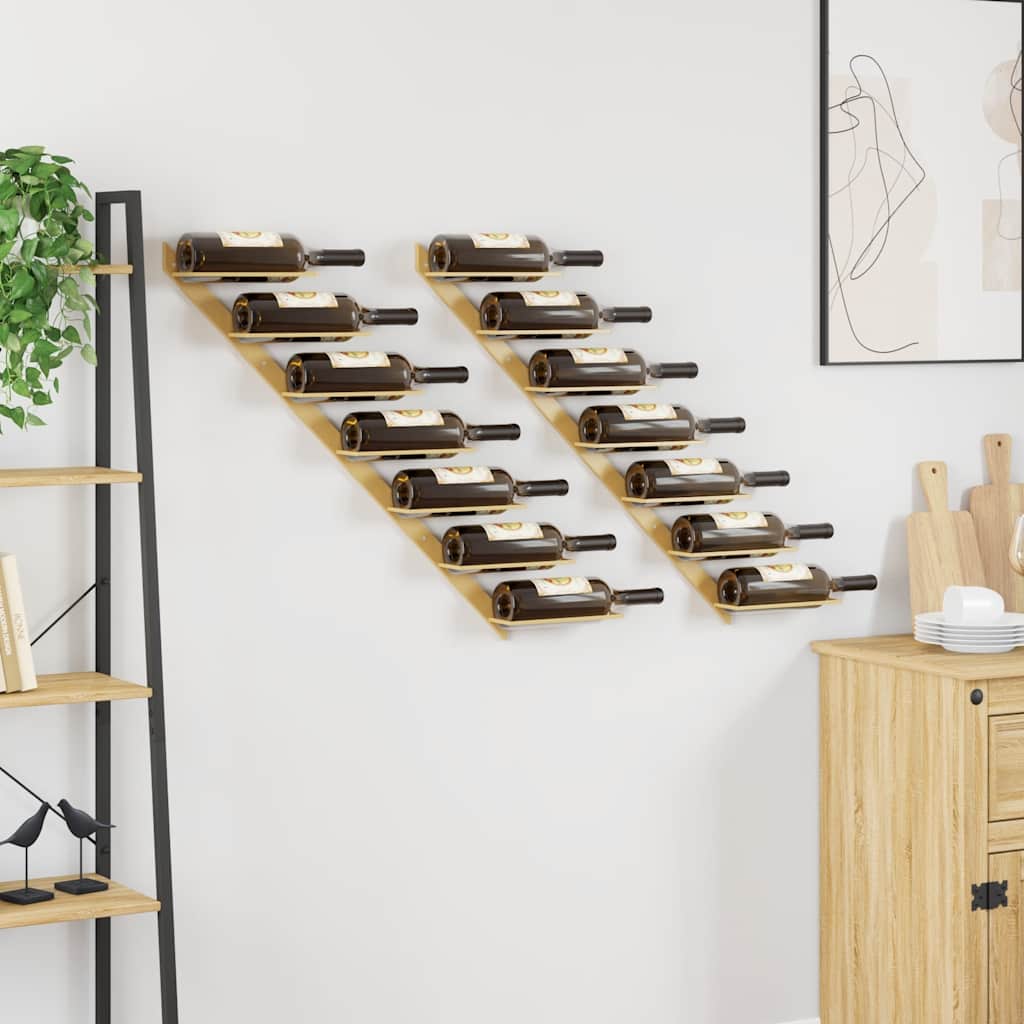 vidaXL Wall-mounted Wine Rack for 7 Bottles 2 pcs Gold Metal 3