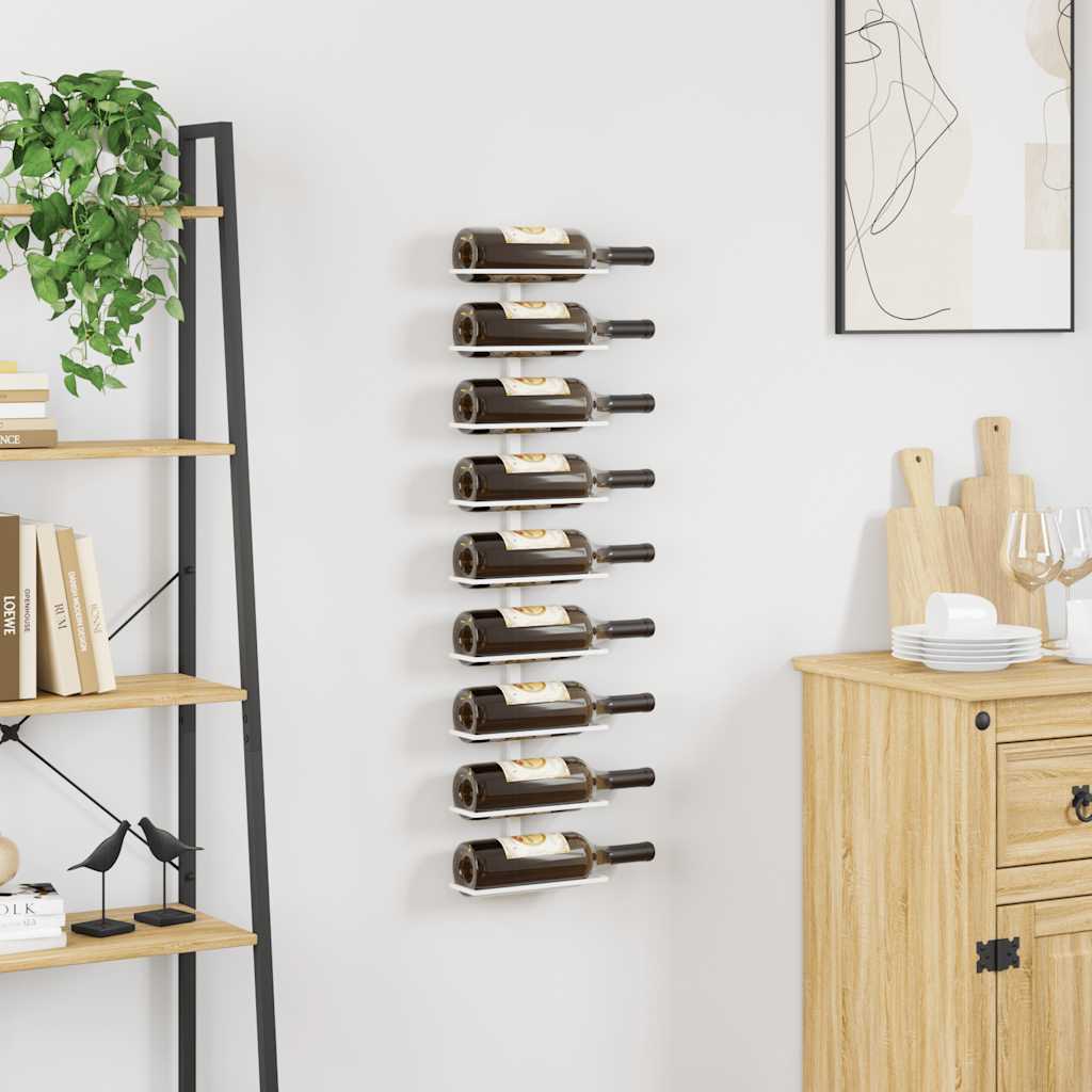 vidaXL Wall-mounted Wine Rack for 9 Bottles White Iron 3