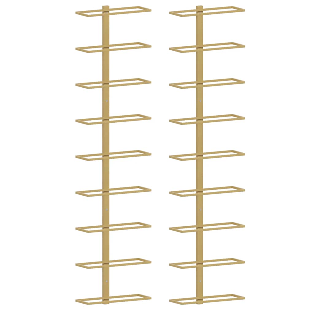 vidaXL Wall-mounted Wine Rack for 9 Bottles 2 pcs Gold Iron 2