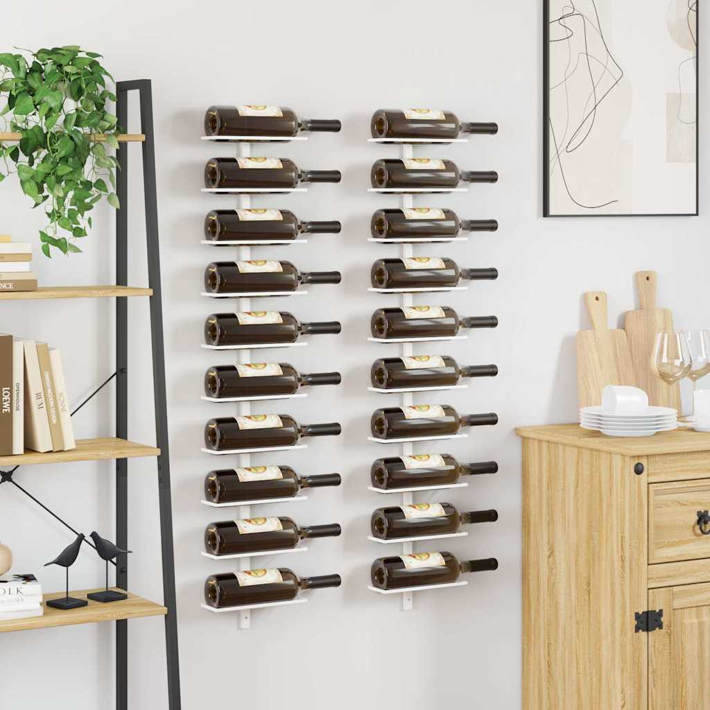 vidaXL Wall-mounted Wine Rack for 10 Bottles 2 pcs White Metal 3