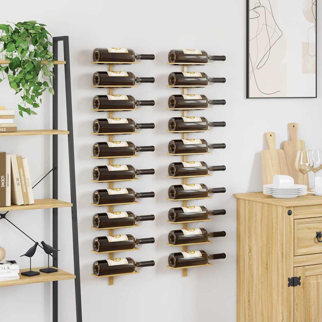 vidaXL Wall-mounted Wine Rack for 10 Bottles 2 pcs Gold Metal 3