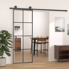 Sliding Door ESG Glass and Aluminium 76 x 205 cm Black Transparent