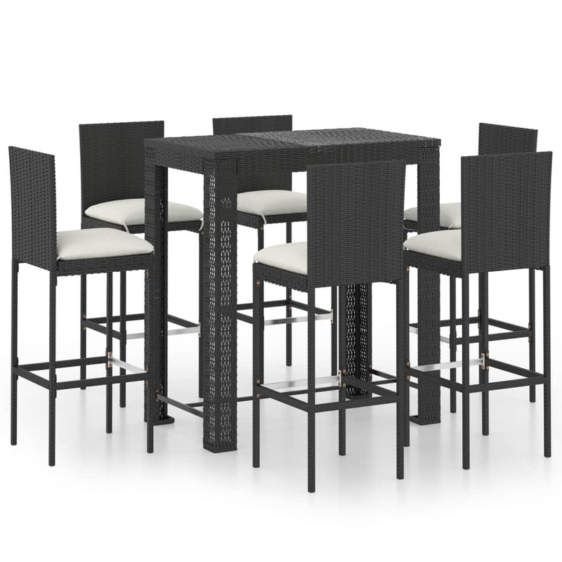 7 Piece Garden Bar Set with Cushions Poly Rattan Black