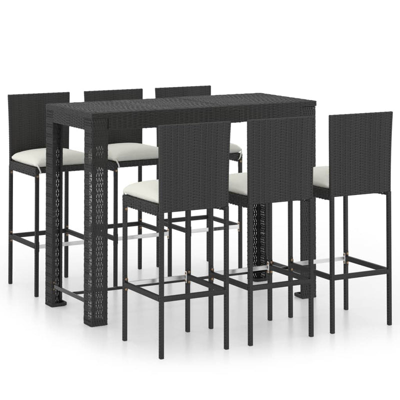 7 Piece Garden Bar Set with Cushions Poly Rattan Black