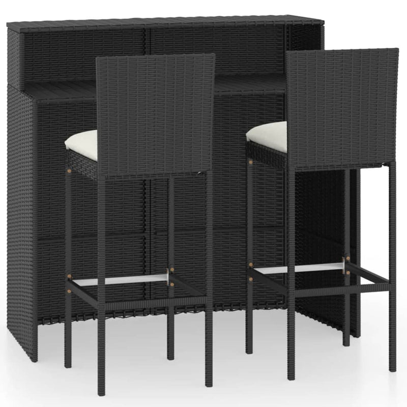 3 Piece Garden Bar Set with Cushions Poly Rattan Black