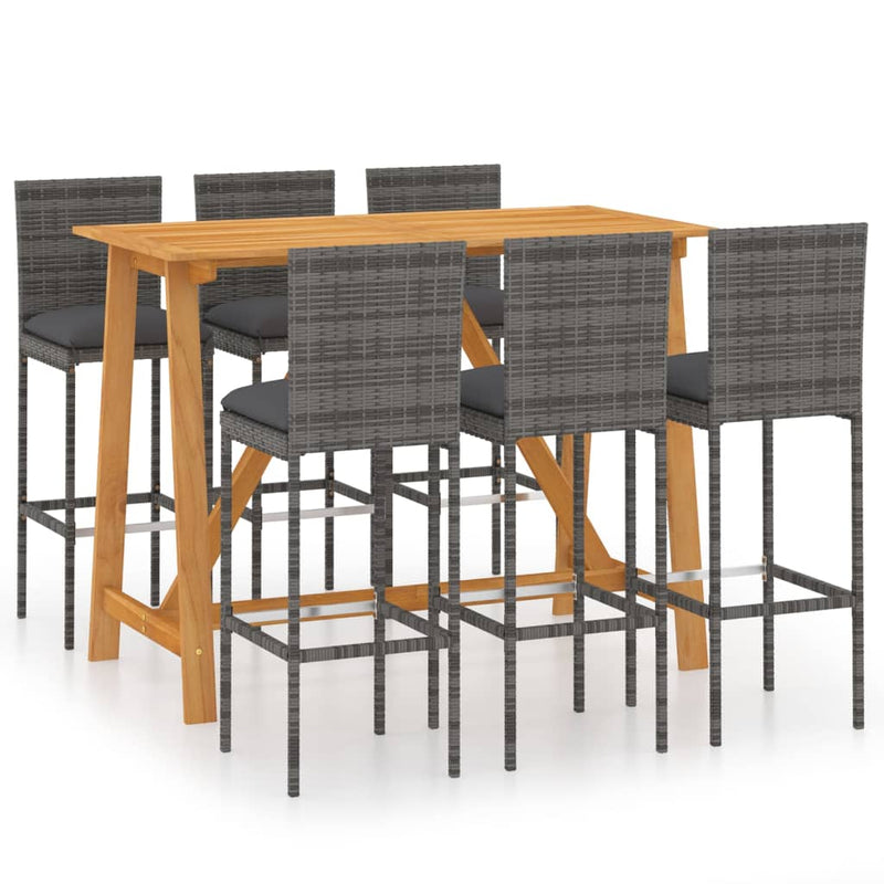 7 Piece Garden Bar Set with Cushions Poly Rattan Grey