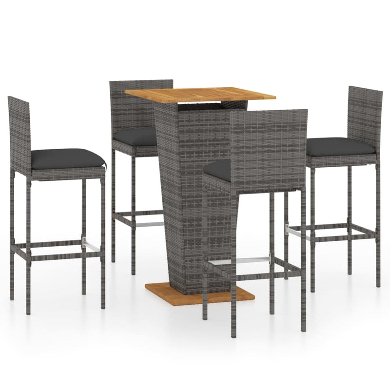 5 Piece Garden Bar Set with Cushions Poly Rattan Grey