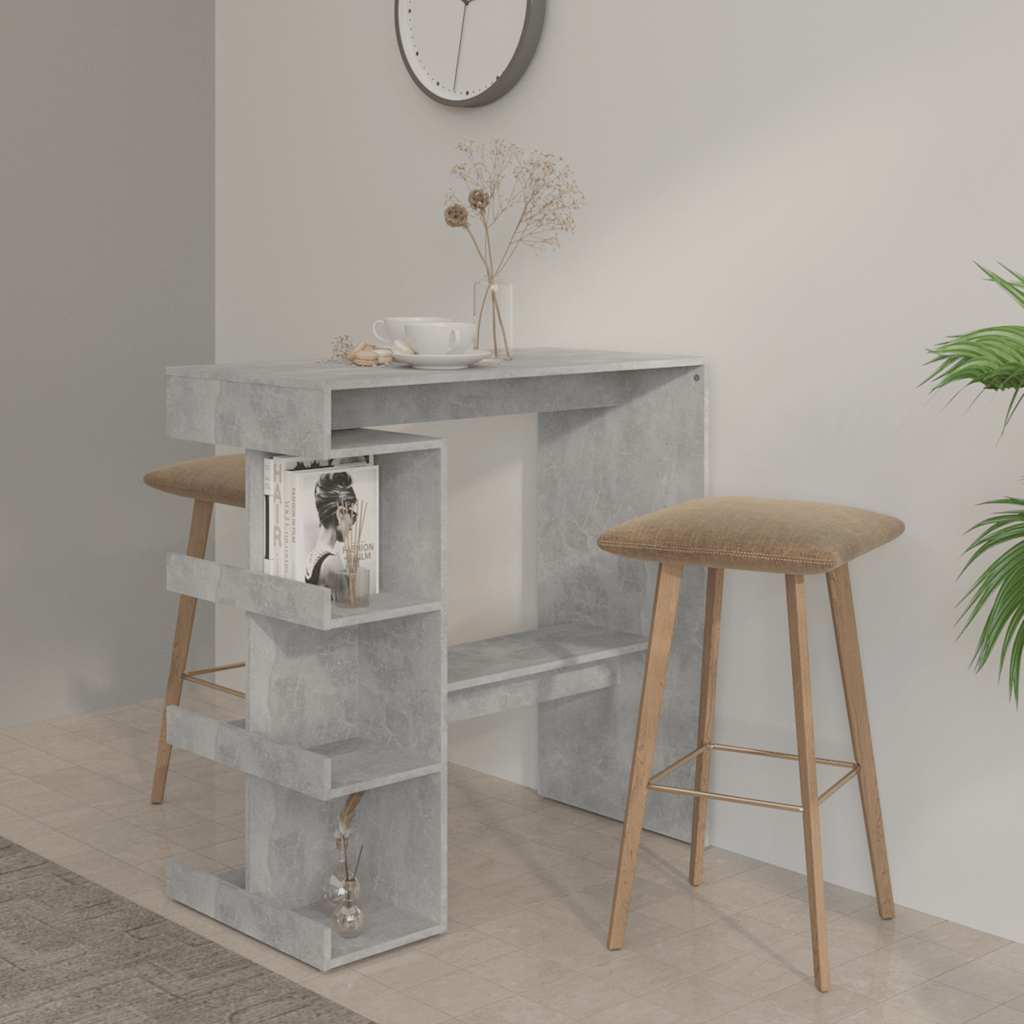 vidaXL Bar Table with Storage Rack Concrete Grey 100x50x101.5cm Engineered Wood 1