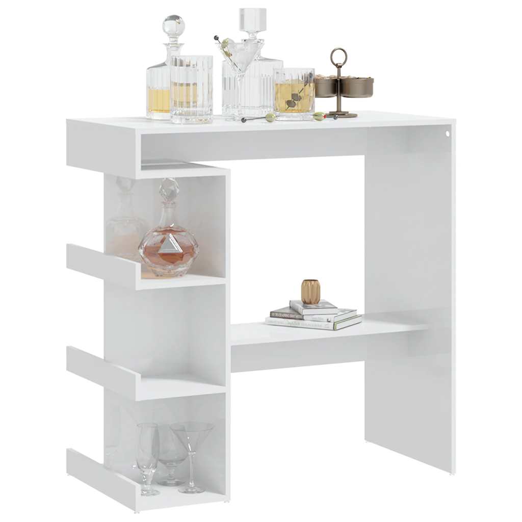 vidaXL Bar Table with Storage Rack High Gloss White 100x50x101.5 cm 4