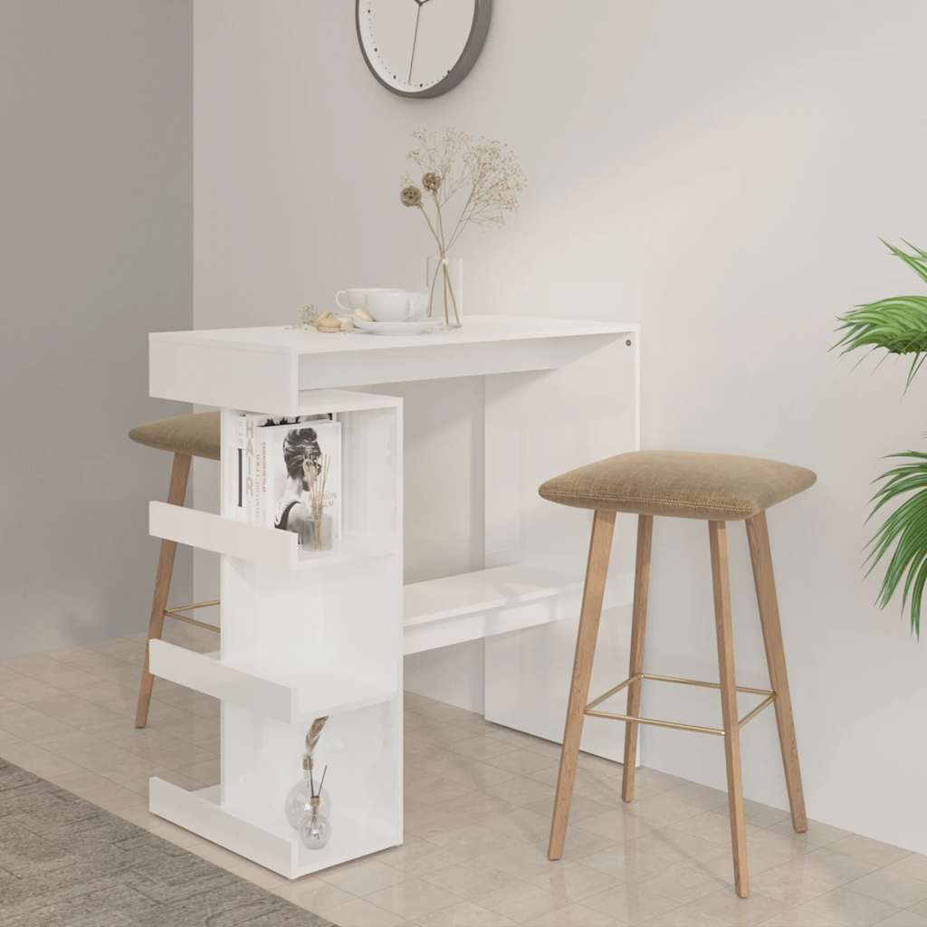 vidaXL Bar Table with Storage Rack High Gloss White 100x50x101.5 cm 1
