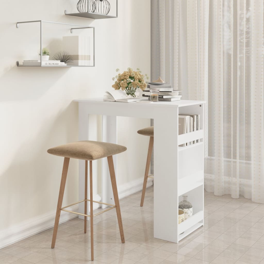 vidaXL Bar Table with Storage Rack White 102x50x103.5 cm Engineered Wood 1