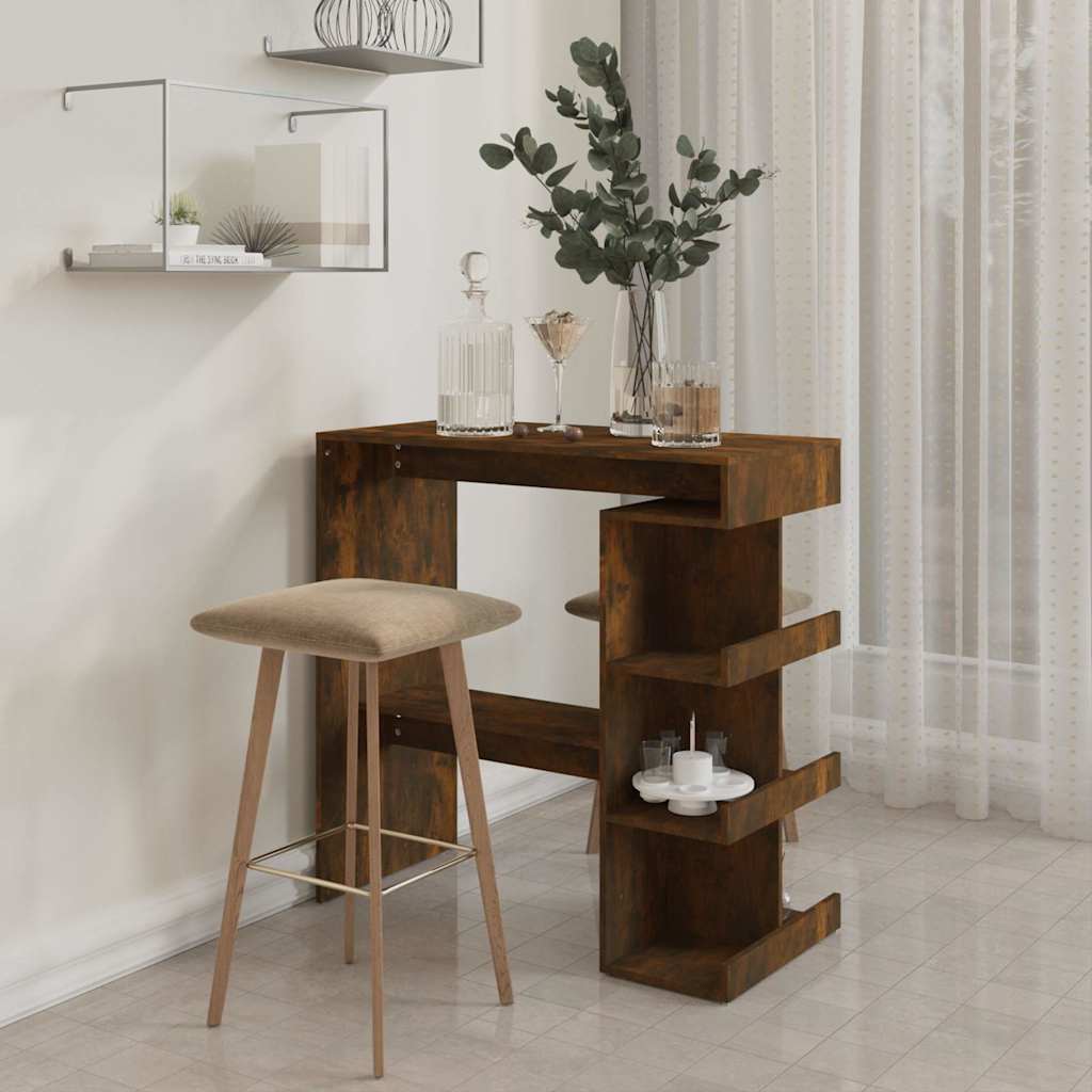 vidaXL Bar Table with Storage Rack Smoked Oak 100x50x101.5cm Engineered Wood 3